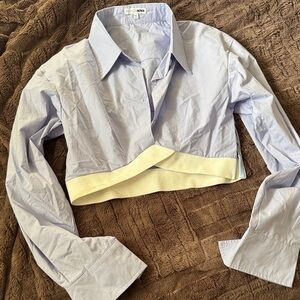 Light Blue and Cream Crop Top